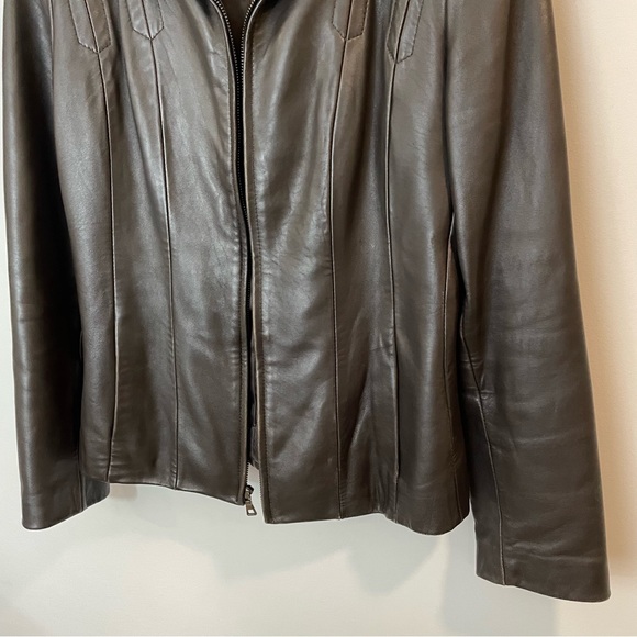 Avanti Genuine Leather Jacket Womens M Dark Brown Full Zip Fitted Design Biker - Picture 4 of 13